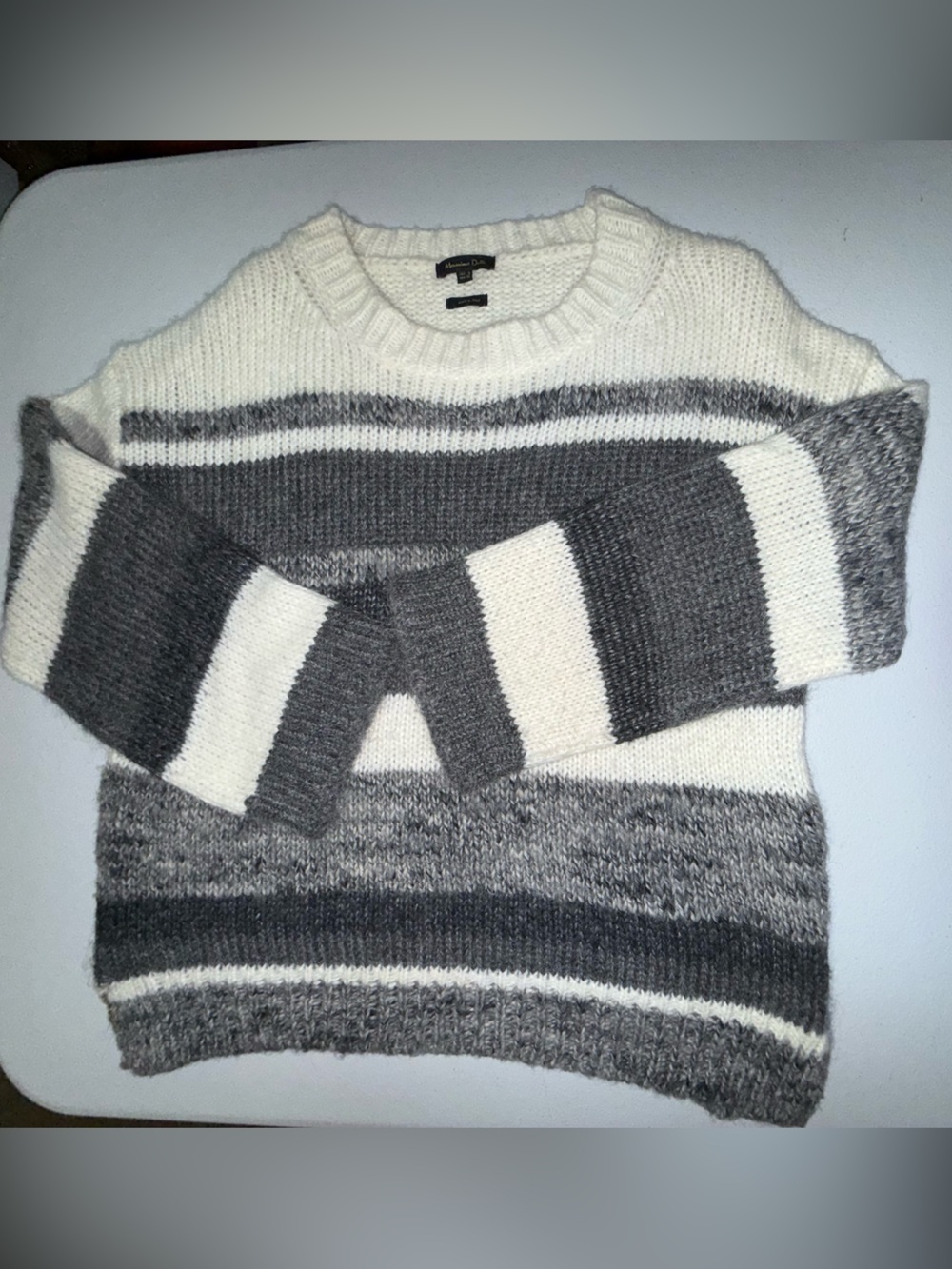 Massimo Dutti Striped Wool Blend Knit Sweater Gray Ivory  Small Made in Italy - Picture 5 of 8